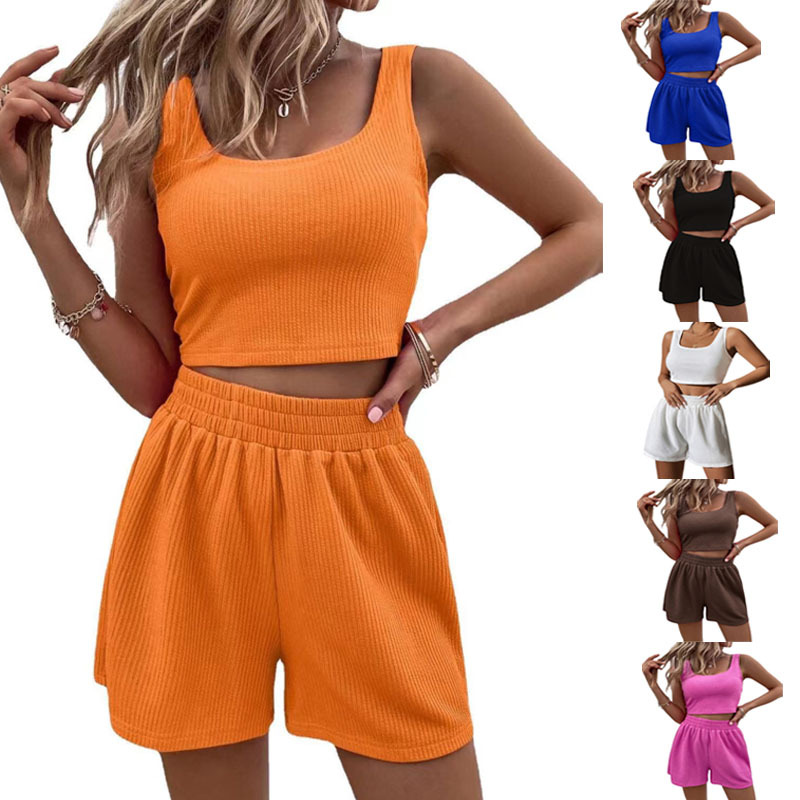 Casual Knitted Vest and Shorts Jacquard Striped Summer Set